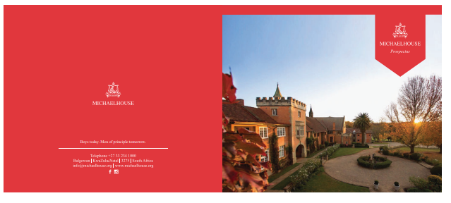 Michaelhouse prospectus, front and back cover, featuring Jonathan Burton's photograph